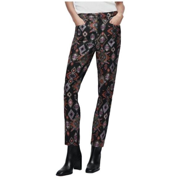 Zara Slim Printed Pants Women's Size Medium Straight Leg Side Hem Slits Multicol - Picture 11 of 15
